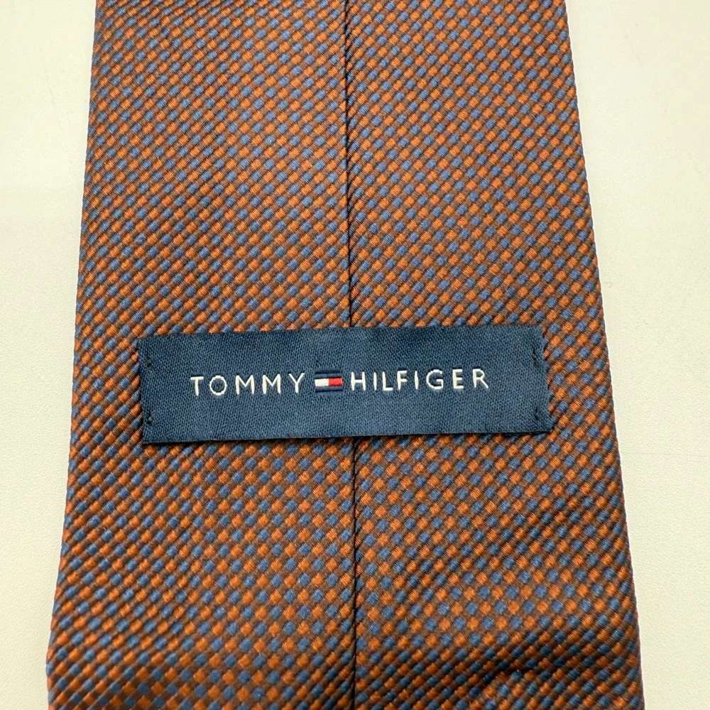 Tommy Hilfiger Men Silk‎ Tie Brown Orange Blue Geometric Pattern Made in USA
